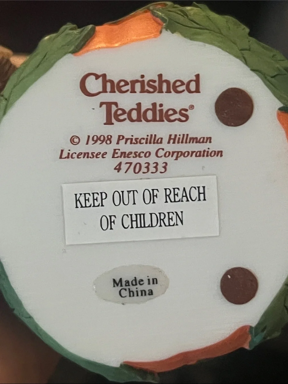 Cherished Teddies Yellow Bear with Orange Pumpkin Candle Holder (added Hay) 286
